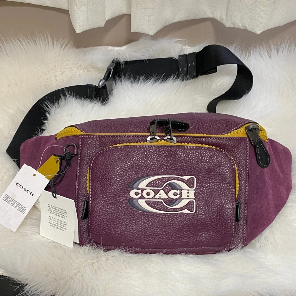 Rare. Authentic. Coach Men's Track Belt Bag in Purple and Yellow/Gold - Picture 1 of 14